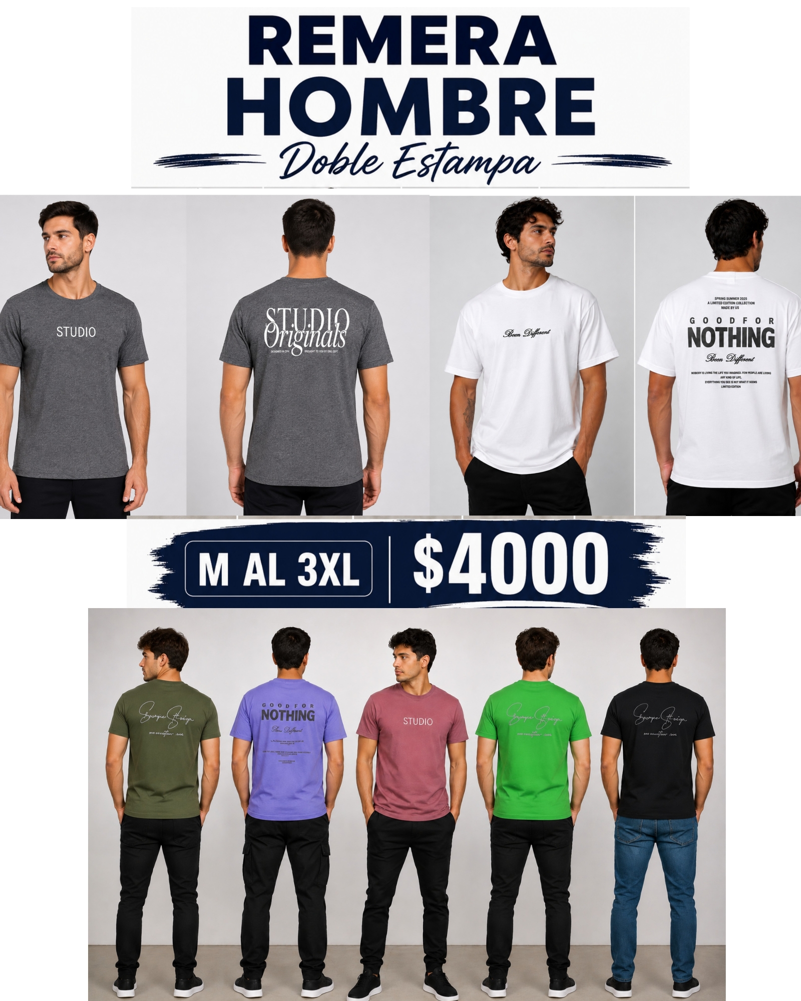Remera Manga Corta Hombre Doble Estampa - Imagen 2
