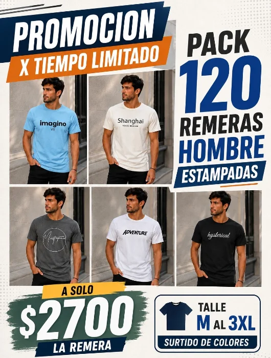 Oferta Remera Hombre Estampada Precio Llevando Pack 120