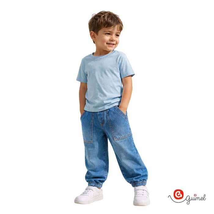 4256 Jogger Bb Unisex Ancho C Bolsillos Aplicados Azul Intermedio