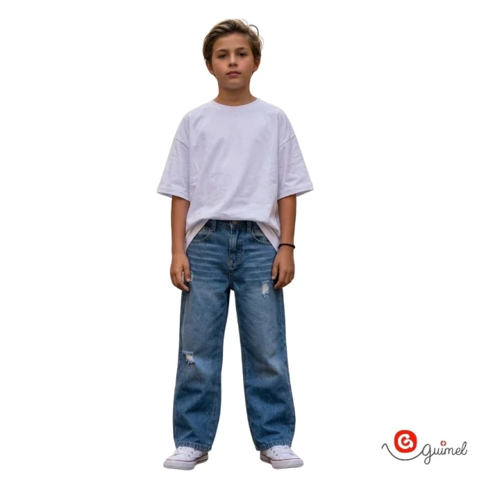 4251 Jean Niño Teen Unisex Baggy con Bigotes y Roturas