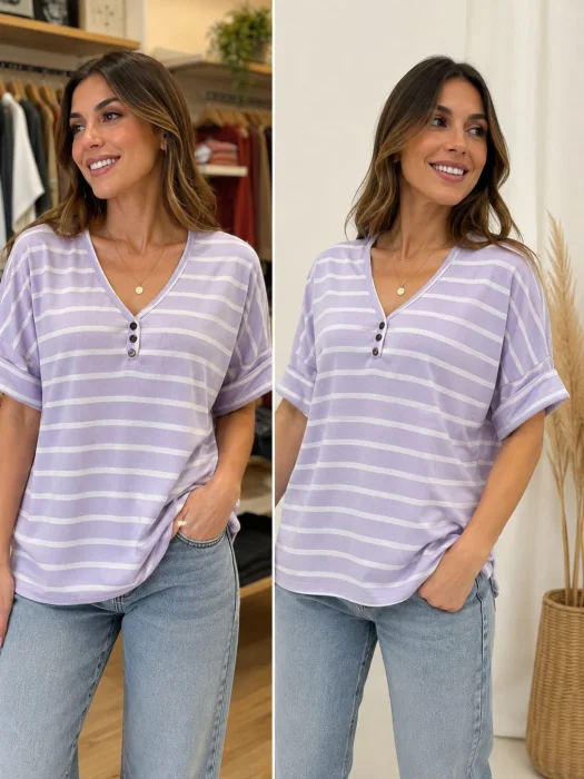Remera Rayada 3 Botones