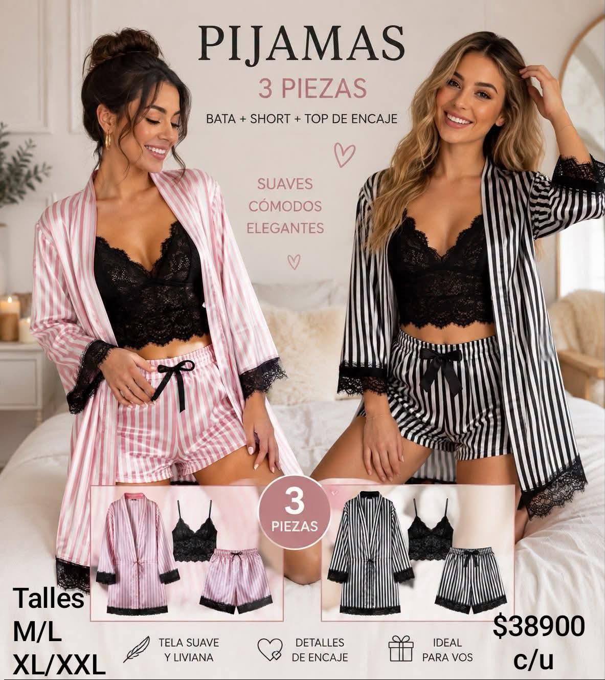 Pijama Satén Set de 3 Piezas Linda Luna (por Mayor) - Imagen 5