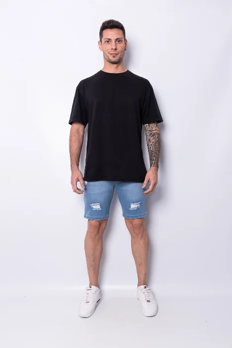 Bermuda de Jeans Elastizada  con Rotura