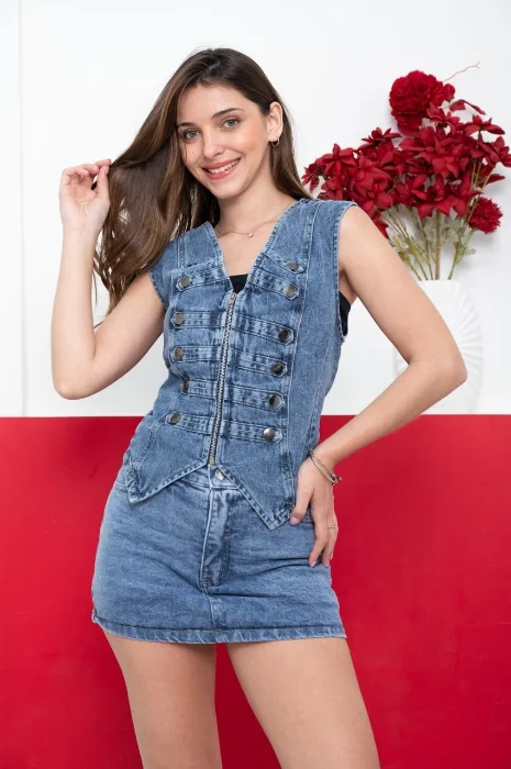 Chaleco Napoleón Color Azul Denim Rigido