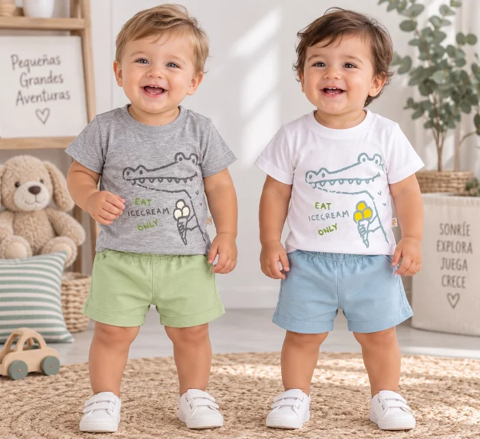 Conjunto Algodon (remera con Estampa y Short) Naranjo Art.5136