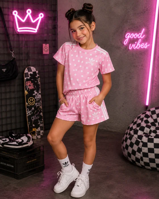  Conjunto Lunares Tendencia    Short + Remera  Diseño Adidas  Tela Set