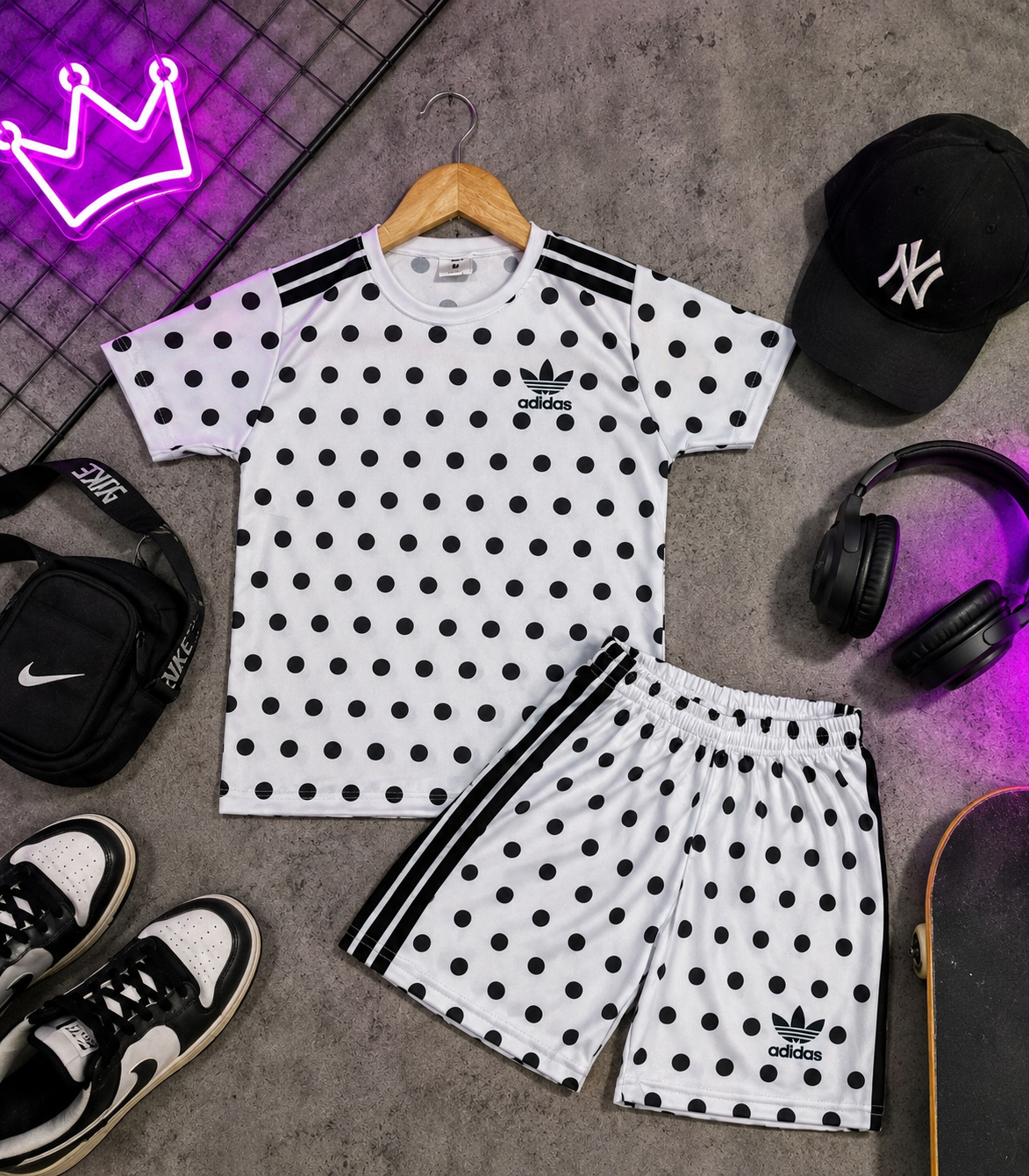  Conjunto Lunares Tendencia    Short + Remera  Diseño Adidas  Tela Set - 32696452-D898-4CFA-A71E-0A5EABE9962A.png