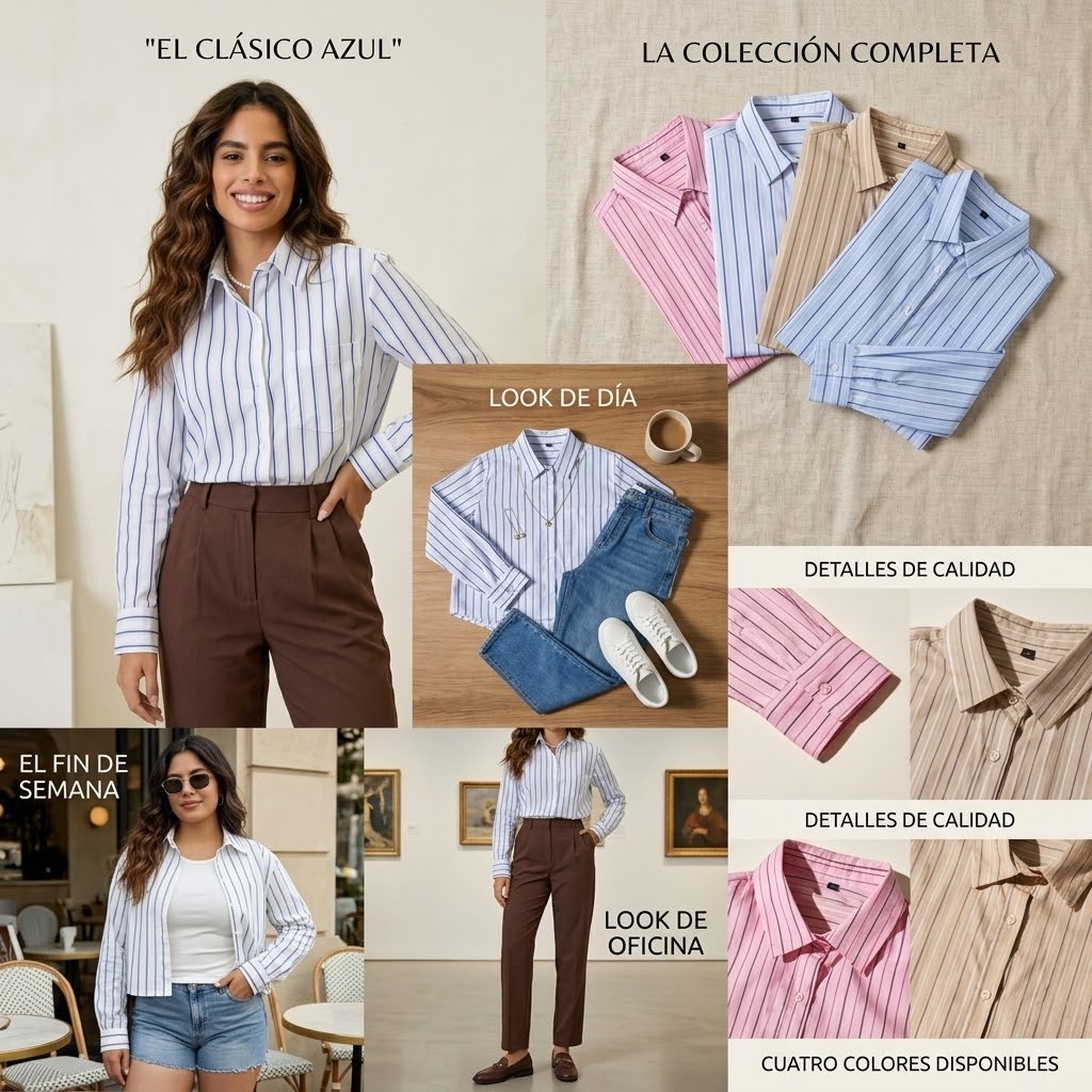 Camisa Boxy Rayada Elastizada - Imagen 2