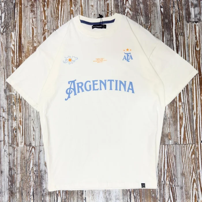 Remera Oversize 24/1 Argentina Malvinas Natural Algodón Peinado