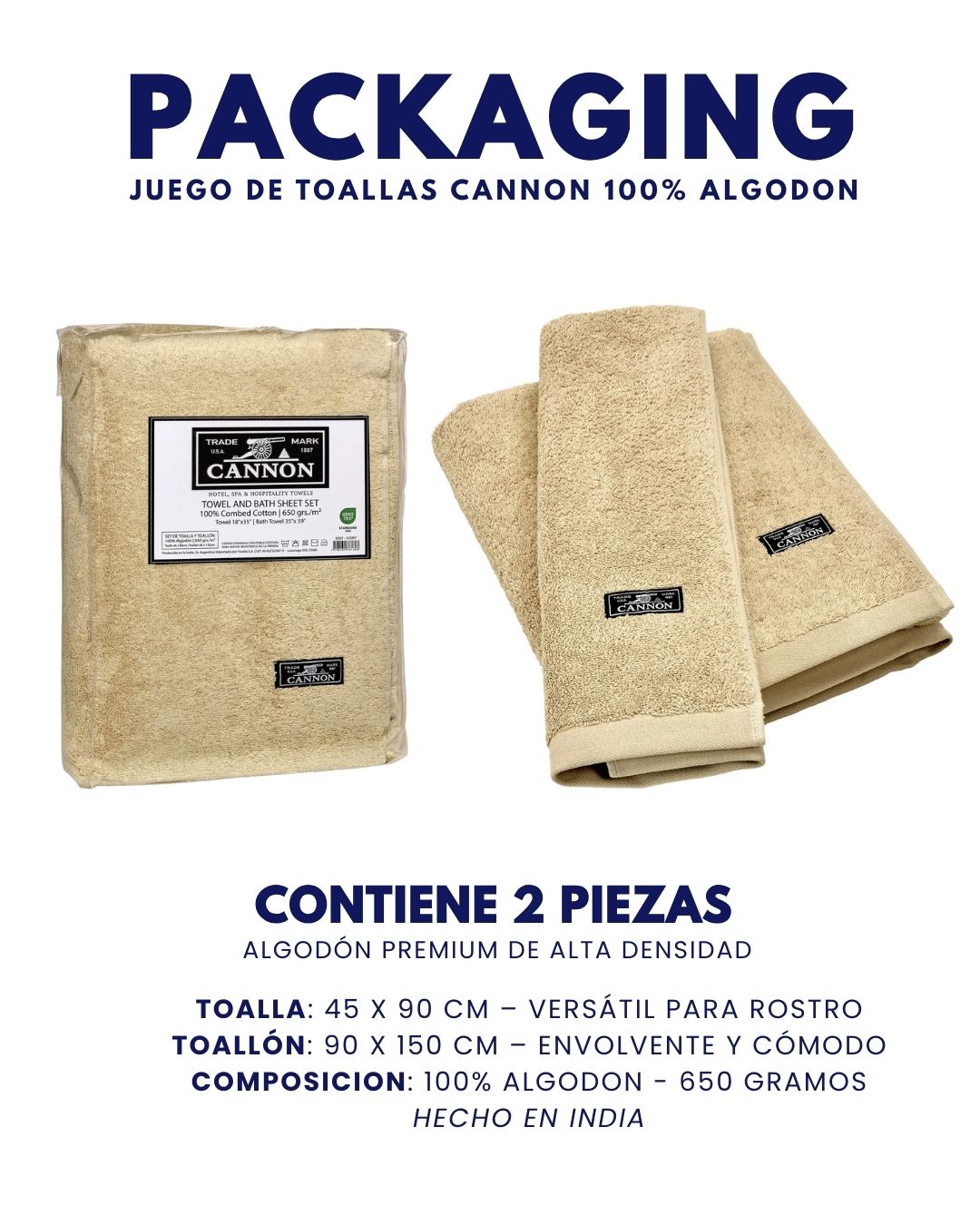 Set Toalla y Toallón Cannon Hotel 650 Gr | 100% Algodón Peinado | Confort 5 Estrellas - 3.jpg