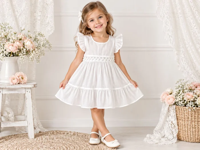 Vestido Batista con Guipiur Andy T.(2-4-6)(hasta 3/4 Años Aprox)
