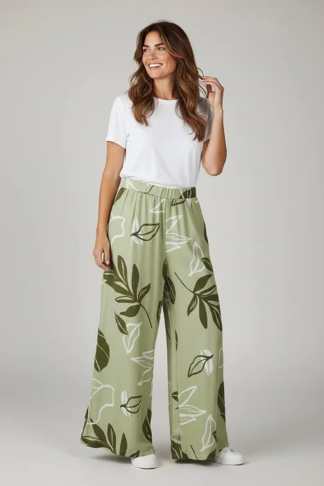 Pantalon Ancho de Lino Estampado