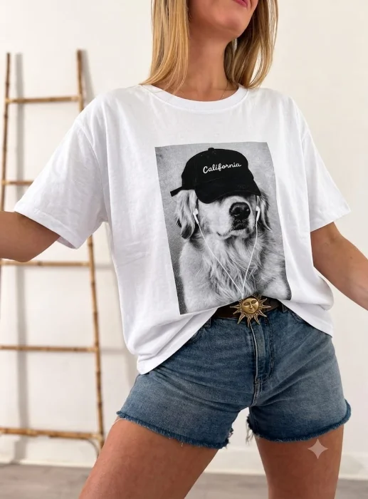 Remera Glitter Perrito California