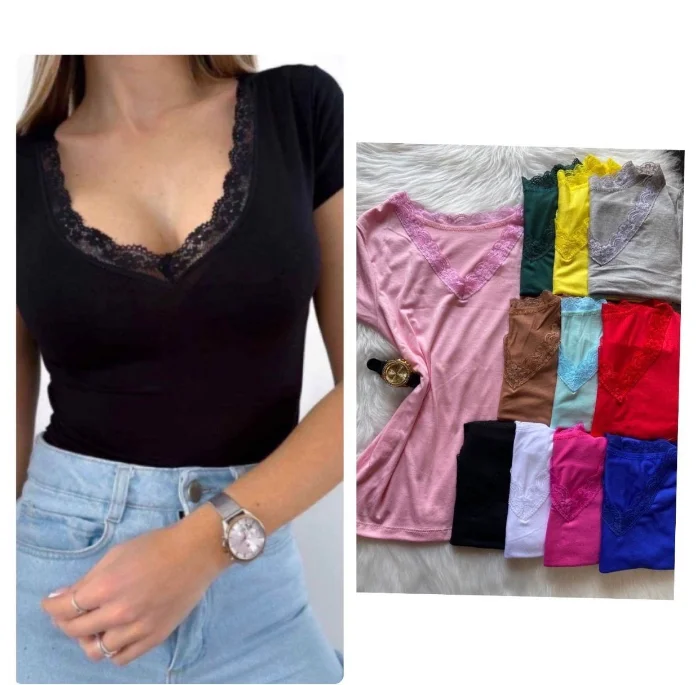 Remera Puntilla y Cuello Espejo " Solo por Pedido"