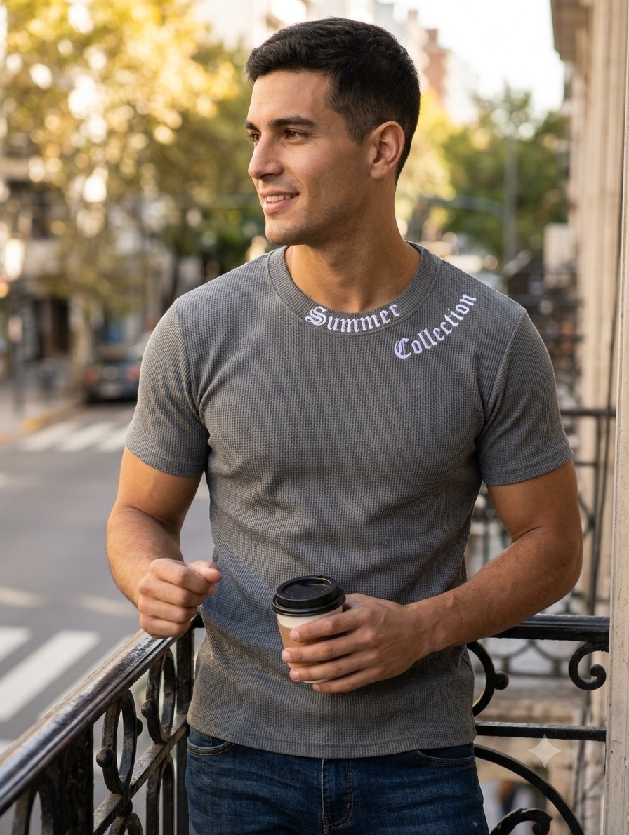 Remera Wafle Estampado - Imagen 2