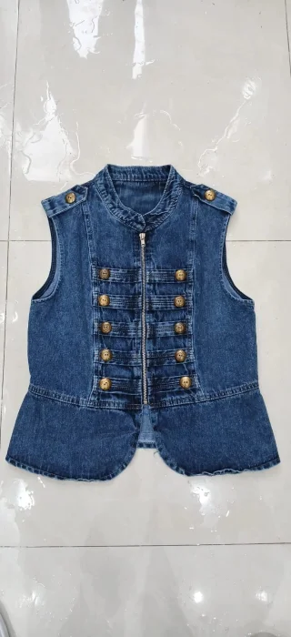 Chaleco Napoleón con Cierre Denim Semi Elastizado