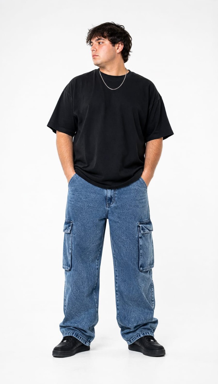 Jean Baggy Grande Cargo Pantalón Ancho Denim Bolsillos Especial Mayoristas Hotsale - Imagen 1