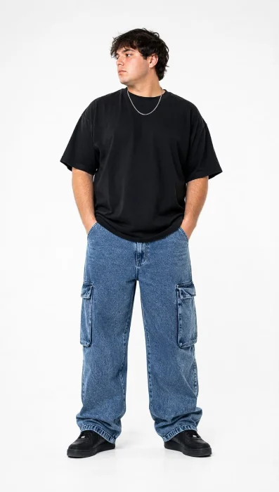Jean Baggy Grande Cargo Pantalón Ancho Denim Bolsillos Especial Mayoristas Hotsale
