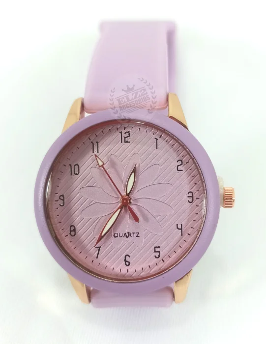 Relojes de Dama con Malla de Silicona con Detalle de Flores