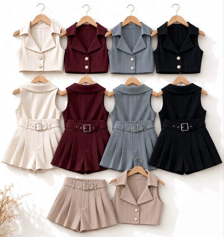 Conjunto Sastrero Rayas Short Pollera - Imagen 2