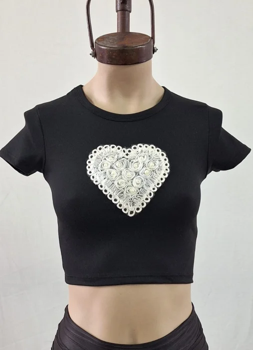 Remera Top Corazon con Perla Modal Soft