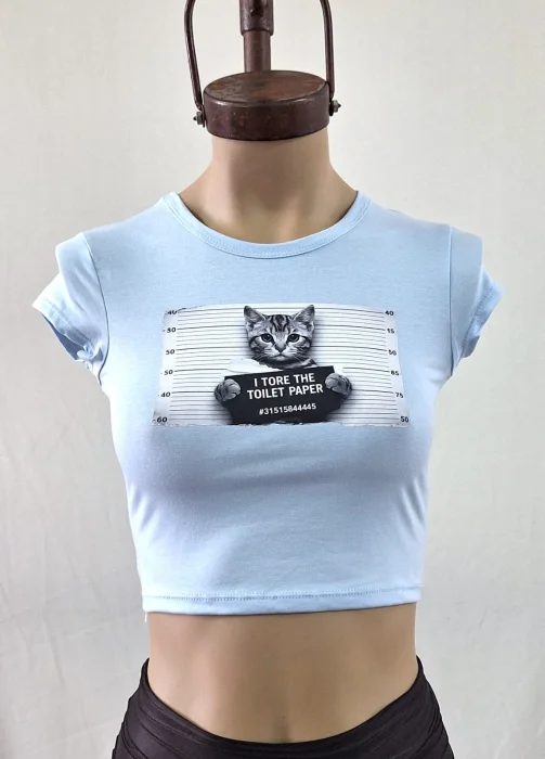 Remera Top Gato Preso Algodón con Lycra