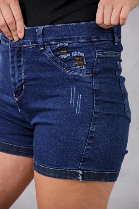 Short Azul Blue Rasguño y Rotura Elastizado