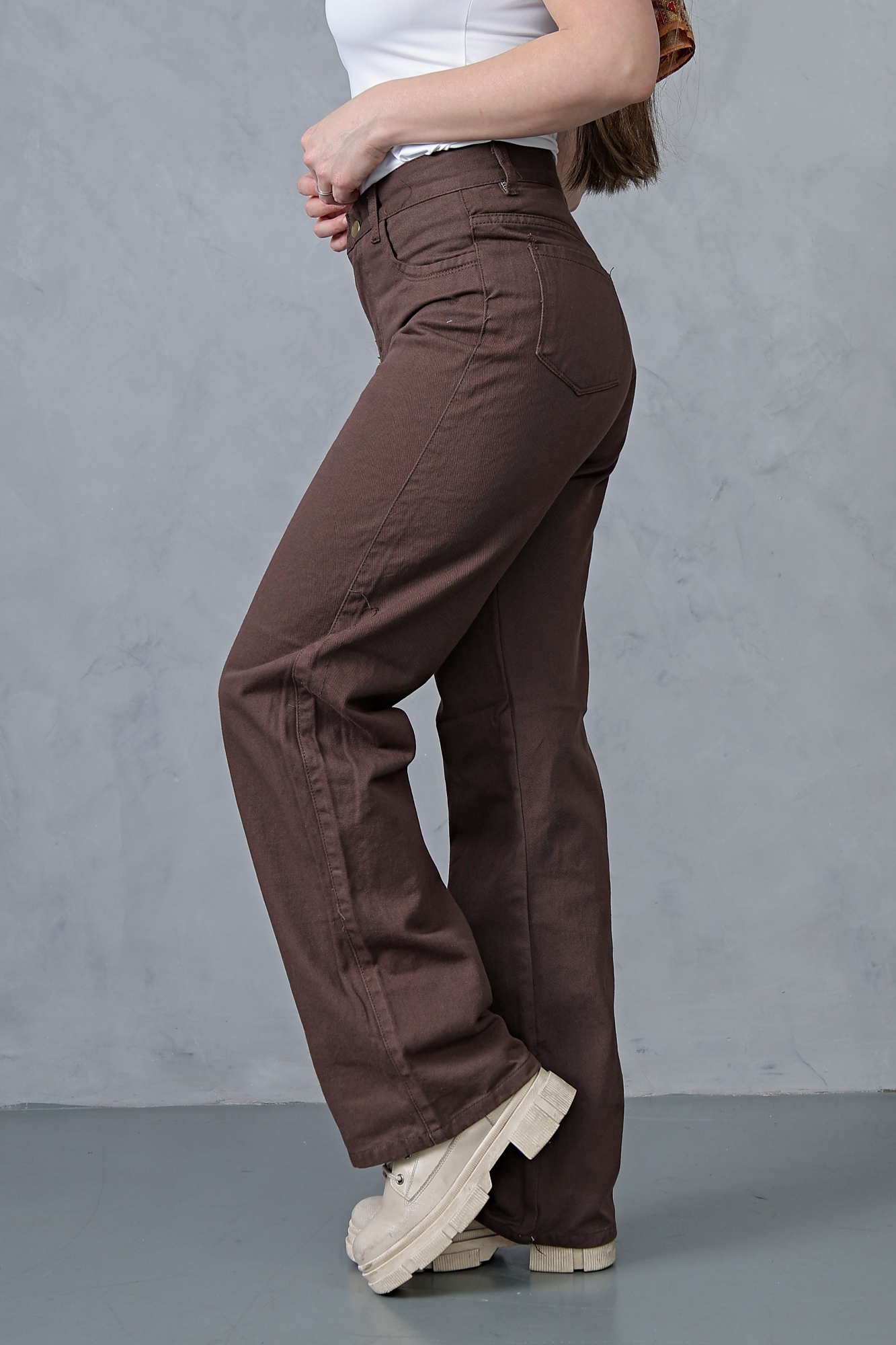 Wide Leg Choco, Tiro Alto Rigido - Imagen 4