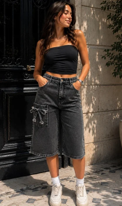 Bermuda Jeans Rígido Baggy