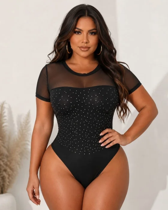 Body con Brillos Talle Especial Manga Corta