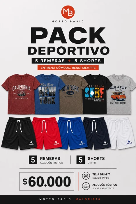 Pack Deportivo 5 Remeras & 5 Shorts