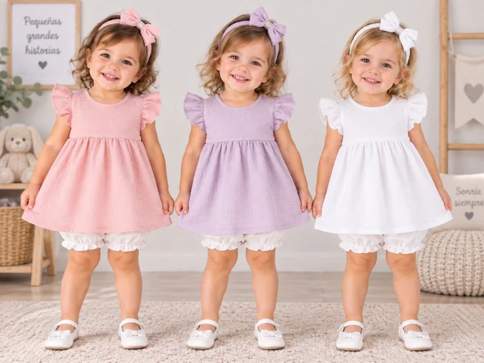 Vestido Cloque con Vincha y Bombachon Os Babies T.(0 al 3)(hasta 24 Meses Aprox)