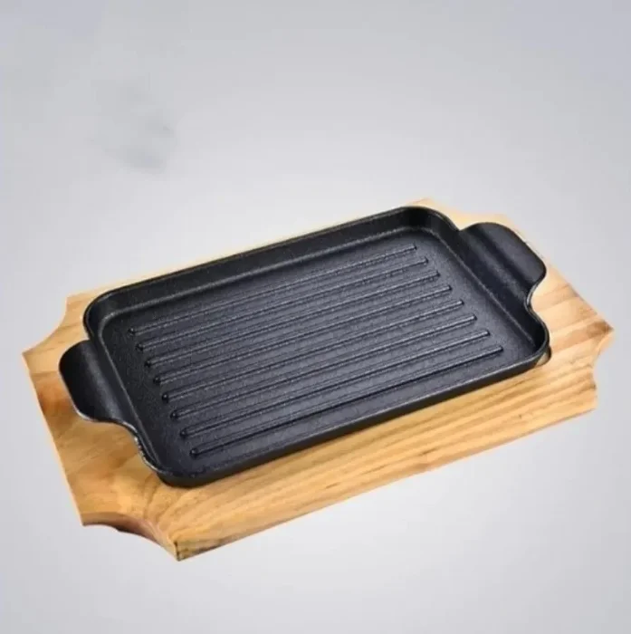 Bifera Plancha Hierro Fundido Rectangular Tabla de Madera