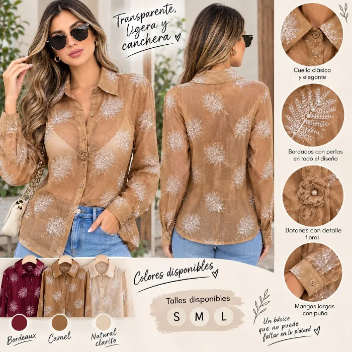 Camisa Gaza Importada Bordado con Perlas
