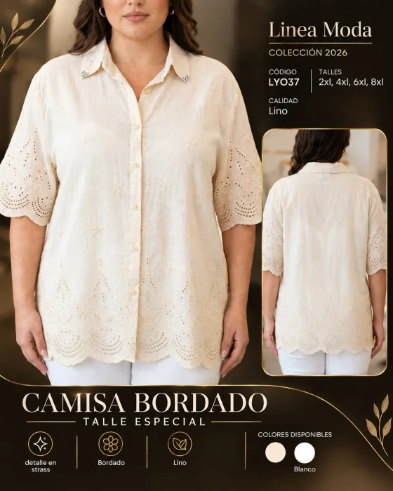 Camisa de Bordada Talle Especial. 037