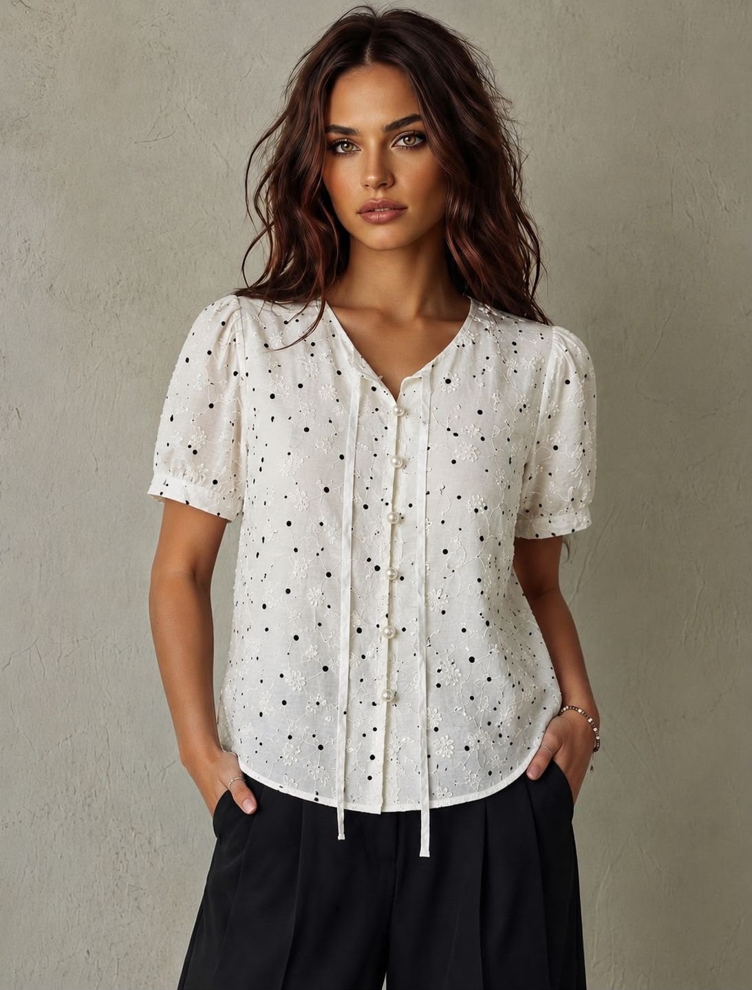 Blusa Lunar Bordado con Botones de Perla - Imagen 2