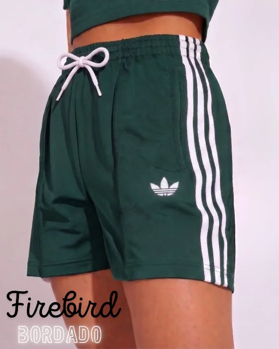 Short Adi Firebird Lycra Bordado - Verde/blanco