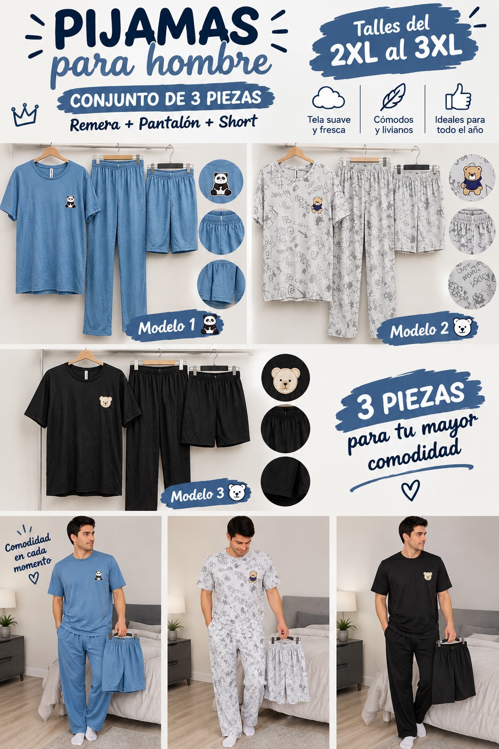Conjunto Pijama 3 Piezas Hombre - Imagen 3