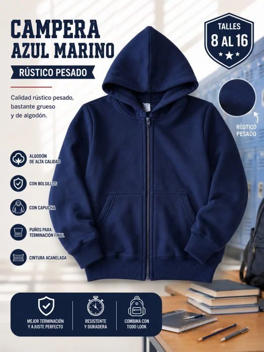 Campera Rústico Pesado Colegial Azul Marino Niños.