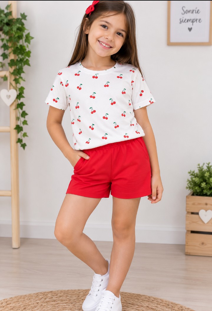 Conjunto Remera Short Nena Niña Importado - Imagen 3