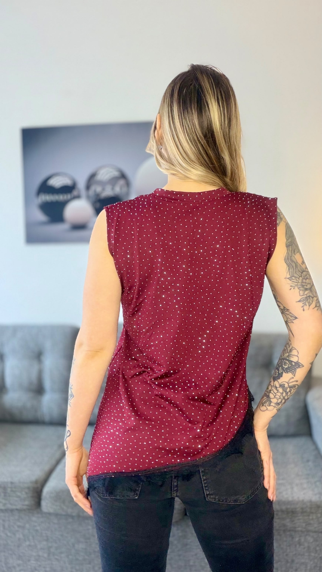 Remera de Lycra con Strass con Puntilla - Imagen 3