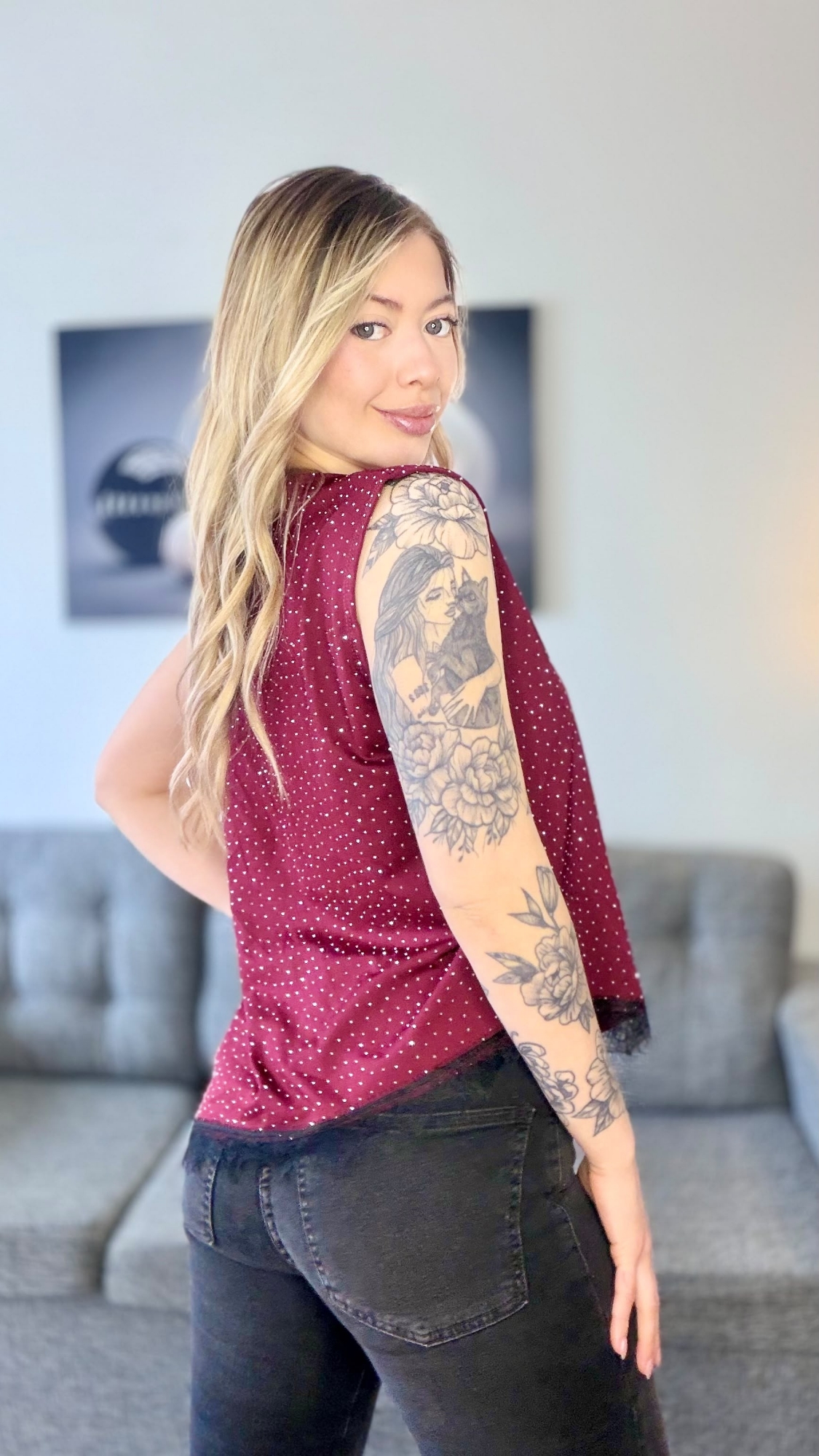 Remera de Lycra con Strass con Puntilla - Imagen 4