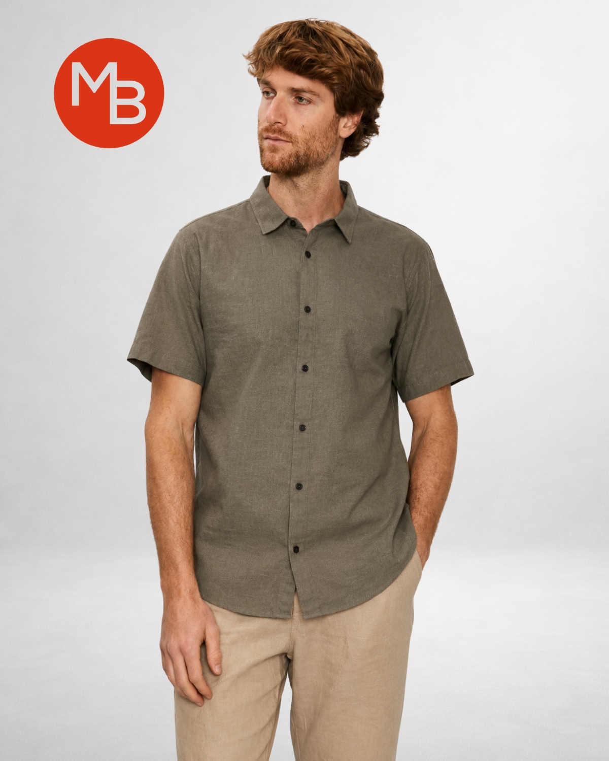 Camisa de Lino Manga Corta Cuello Italiano - 6.jpg
