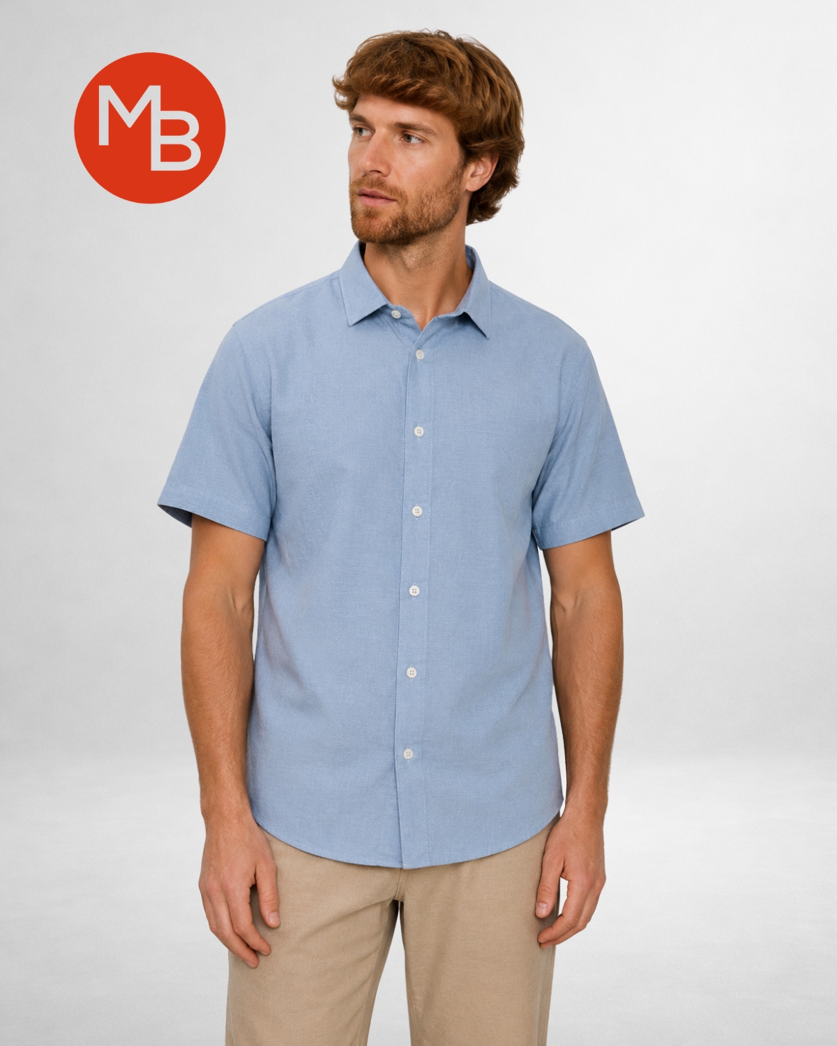 Camisa de Lino Manga Corta Cuello Italiano - 3.jpg