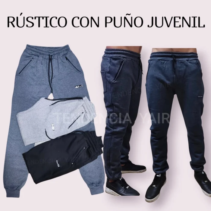 Rústico Pantalón con Puño..bolsillos con Cierre