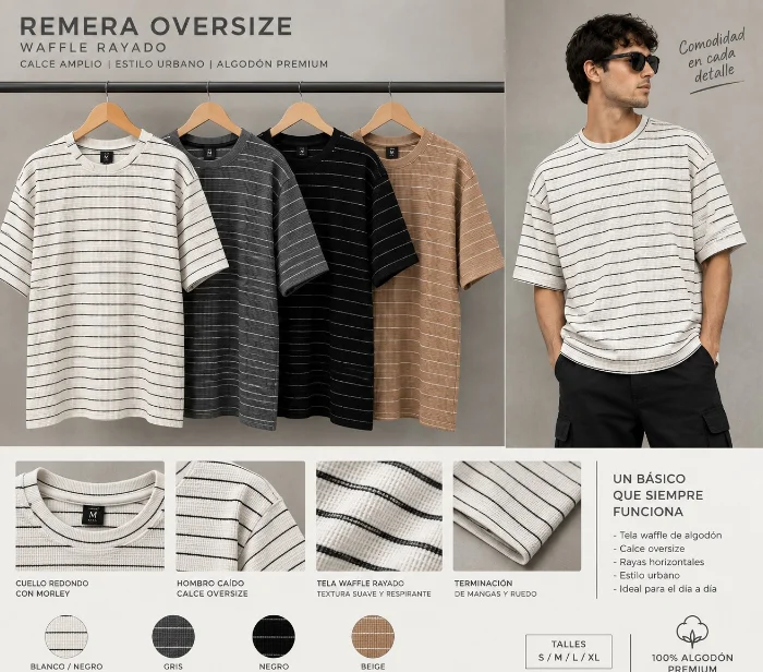 Remera Ovesize Wafle Rayado