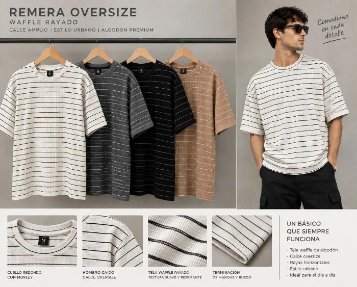 Remera Oversize  Unisex Wafle Rayado