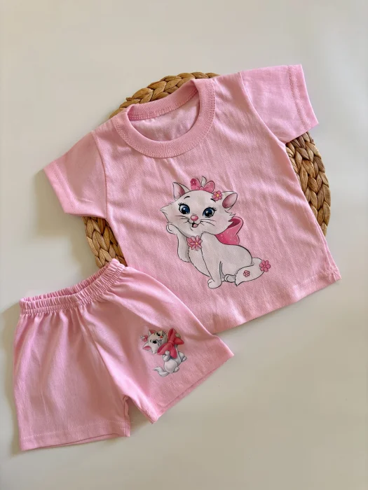 Conjunto de Verano Remera + Shorts Gatita Rosa