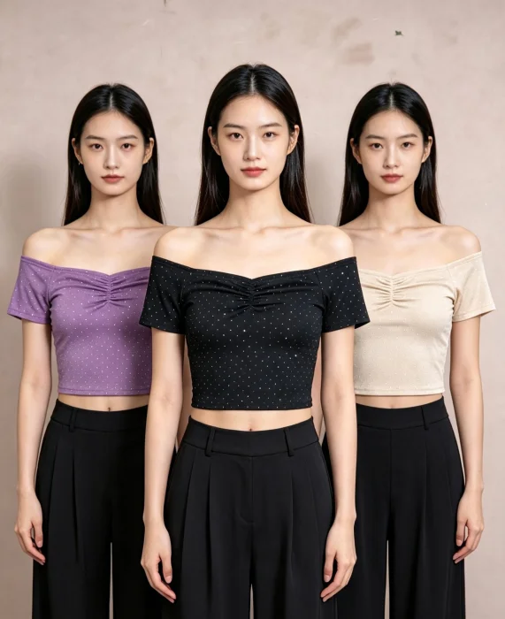 Remera con Stras Cuello Bote Talle Único