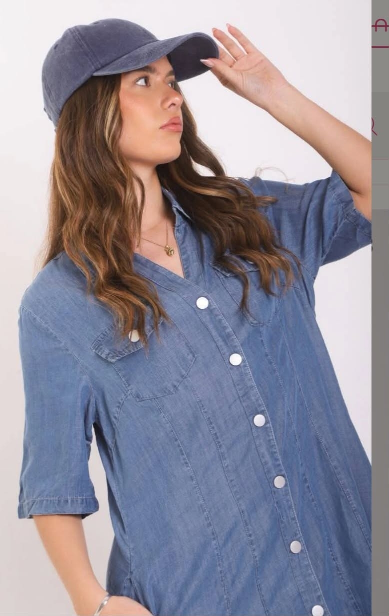 Vestido Jean Manga Corta Importado - Imagen 2